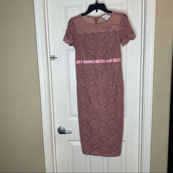ASOS Maternity Bodycon Dress In Lace With Chiffon Mauve Color Size 2 - Picture 1 of 12